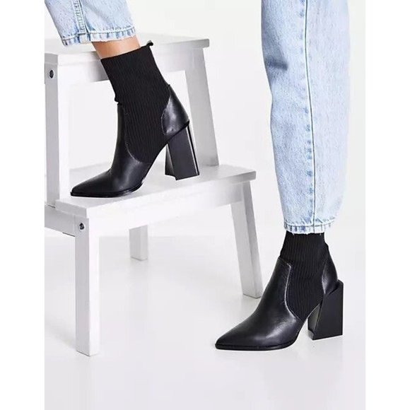 Steve Madden Shoes - Steve Madden Tackle Sock Bootie Black Leather